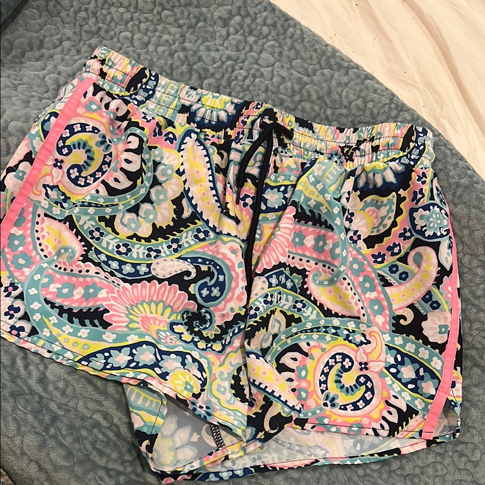 EUC Crown and Ivy Size M Pink and Blue Athletic Shorts with Swimwear Attached